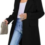 "PRETTYGARDEN Women's 2024 Fall Long Blazer Jacket with long sleeves, notched lapel, and tailored fit in neutral tone."