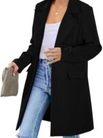 "PRETTYGARDEN Women's 2024 Fall Long Blazer Jacket with long sleeves, notched lapel, and tailored fit in neutral tone."