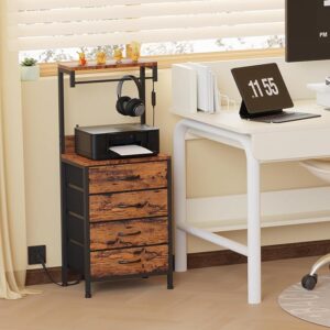 Furnulem Tall Nightstand with 4 Drawers and Storage Shelves, Night Stand with USB Port Charging and LED Lights: