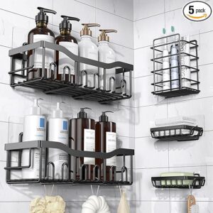 "Set of 5 Rustproof Stainless Steel Adhesive Shower Caddies with No-Drill Installation for Bathroom Storage"